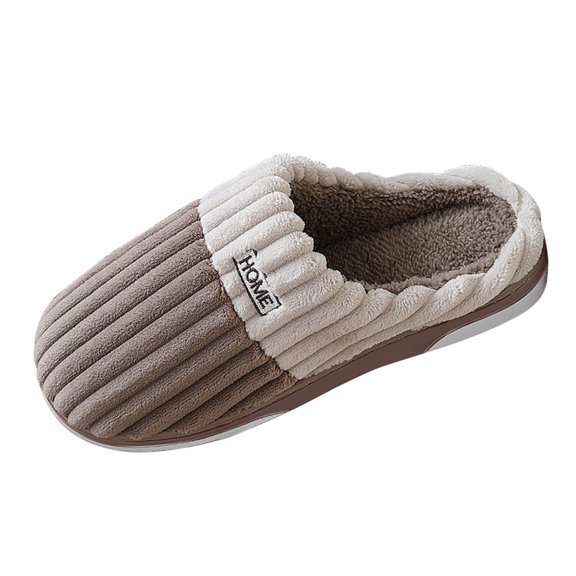 NOKIO Men'S Classic Indoor Slippers Men's Spring Autumn And Winter Indoor Home Fashion Striped Contrasting Color Plush Warm Large Size Cotton Slippers Plush Mistletoe Decorated Men'S Slippers