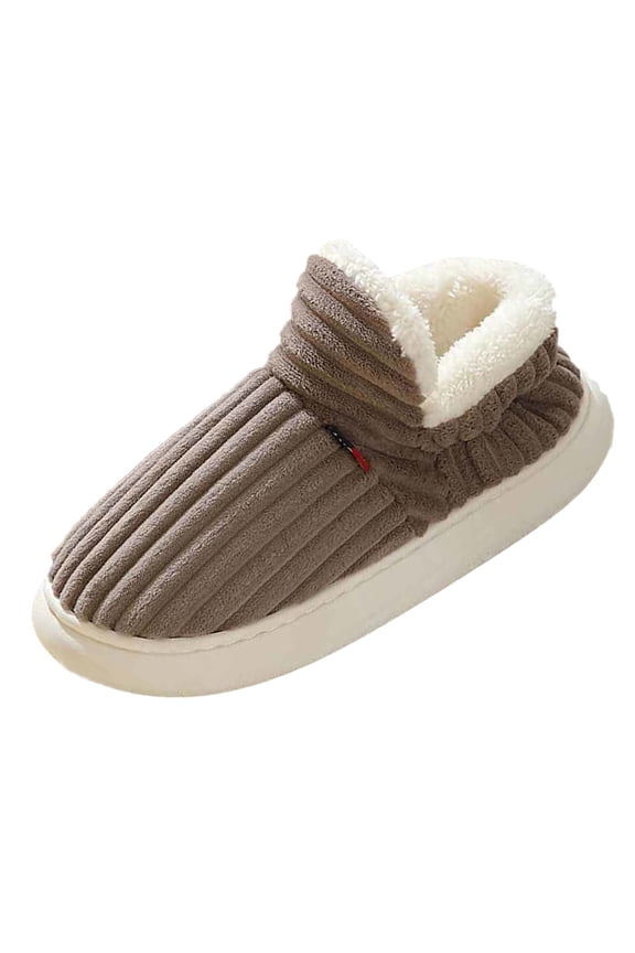 Men'S Closed-Toe Fleece Slippers Men Slippers Autumn And Winter Indoor And Outdoor Fashion Solid Color Comfortable Flat Bag With Warm Non Slip Soft Snowflake Print Men'S Slippers