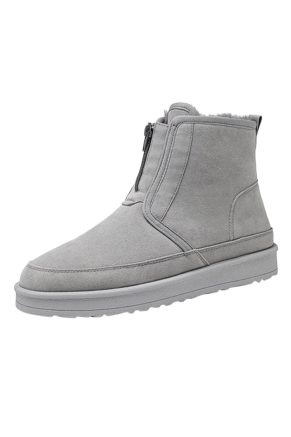 Men'S Snow Hike High-Top Boots Fashion Winter Men Snow Boots Round Toe Flat Bottom Non Slip Waterproof Zipper Suede Plush For Warm And Comfortable Men'S Cold-Resistant Winter Boots