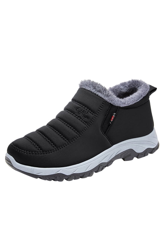 Men'S Warm Fleece-Lined Winter Shoes Fashion Winter Men Snow Boots Flat Bottom Non Slip Waterproof Solid Color Plush Warm And Comfortable Men'S Snow Hiking Boots