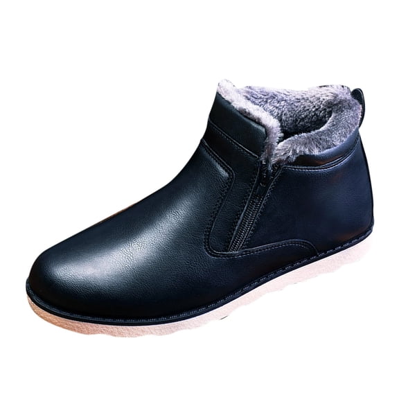 NOKIO Men'S Warm Fleece-Lined Winter Shoes Fashion Winter Men Snow Boots Round Toe Flat Bottom Non Slip Waterproof Side Zipper Plush Warm Comfortable Men'S Thermal Casual Shoes