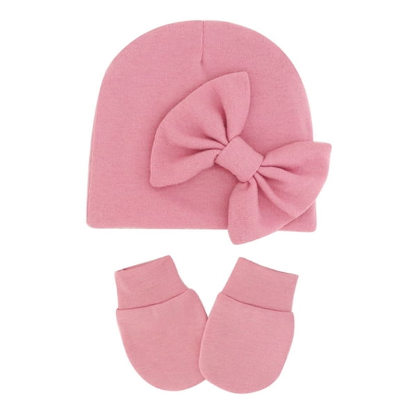 NOKIO Newborn Bonnet And Anti-Scratch Glove Set Kids Christmas Knit Hat Hat And Gloves Set Soft Hats For Girls Knit Baby Hat With Bow No Scratch Mittens 0 3 Months