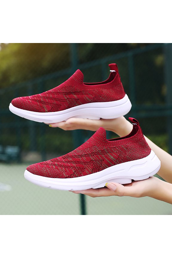 Nurse Shoes Womens Slip on Walking Sneakers Comfortable Lightweight Workout Shoes Women's Single Shoes Sports Shoes Versatile Mesh Breathable Fly Woven Shoes
