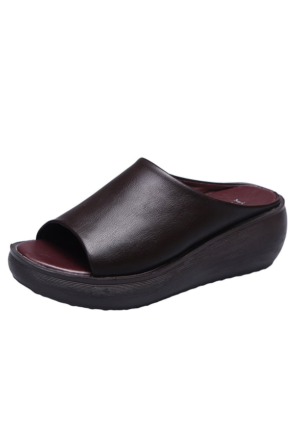 Orthopedic Sandals for Women Leather Summer Sandals 2024 Comfortable Wedges Slides Dressy Platform Heel Arch Support Slip Sandals Slip On Wedge Sandals