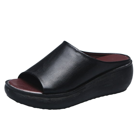 NOKIO Orthopedic Sandals for Women Leather Summer Sandals 2024 Comfortable Wedges Slides Dressy Platform Heel Arch Support Slip Sandals Slip On Wedge Sandals