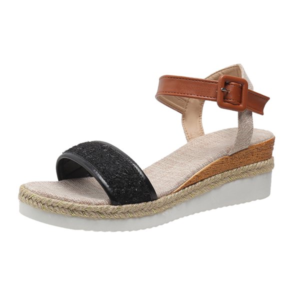 NOKIO Platform Sandals for Women Open Toe Summer Sandals for Women Dressy Ladies Fashion Summer Sequins Decorative Open Toe Buckle Wedge Heel Thick Sole Sandals Shoes