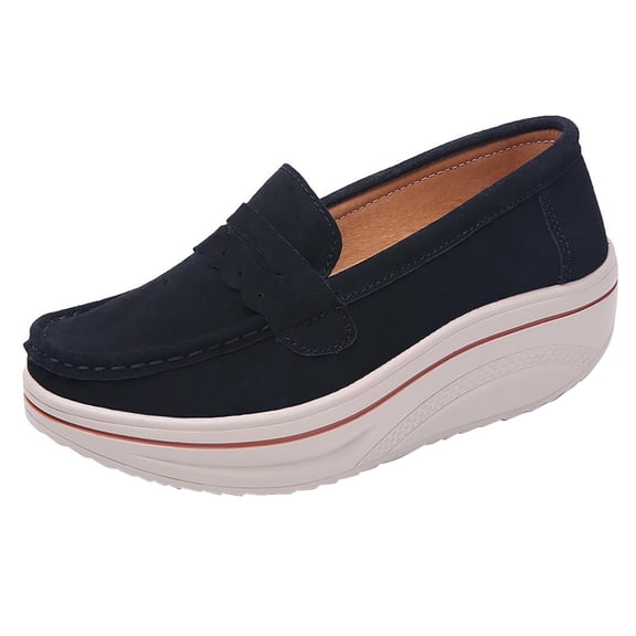 NOKIO Platform Sneakers for Women Round Toe Slip On Classic Wedge Heel Loafers Sneaker Comfortable Work Casual Shoes Women's Height Increasing Thick Sole Casual Shoes