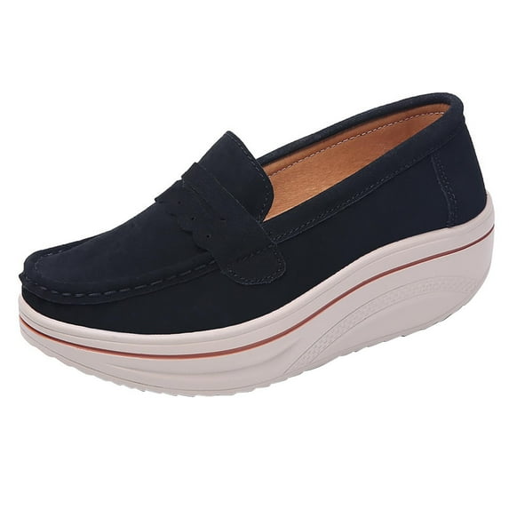 NOKIO Platform Sneakers for Women Round Toe Slip On Classic Wedge Heel Loafers Sneaker Comfortable Work Casual Shoes Women's Height Increasing Thick Sole Casual Shoes