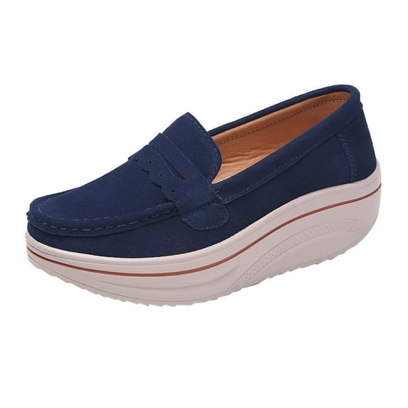 NOKIO Platform Sneakers for Women Round Toe Slip On Classic Wedge Heel Loafers Sneaker Comfortable Work Casual Shoes Women's Height Increasing Thick Sole Casual Shoes