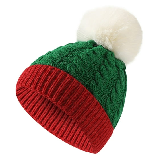 NOKIO Red And Green Christmas Beanie Women'S Holiday Pom Pom Hat Nordic Snowflake Beanie Men And Women Outdoor Solid Color Christmas Knitted Cotton Hat Running Sports Warm Knitted Hat