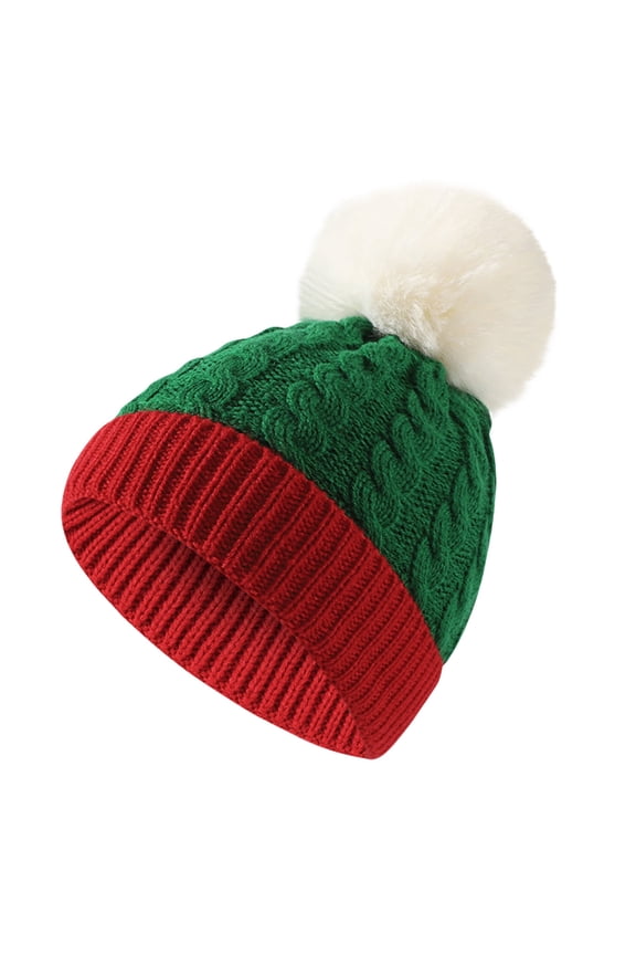 Red And Green Christmas Beanie Women'S Holiday Pom Pom Hat Nordic Snowflake Beanie Men And Women Outdoor Solid Color Christmas Knitted Cotton Hat Running Sports Warm Knitted Hat