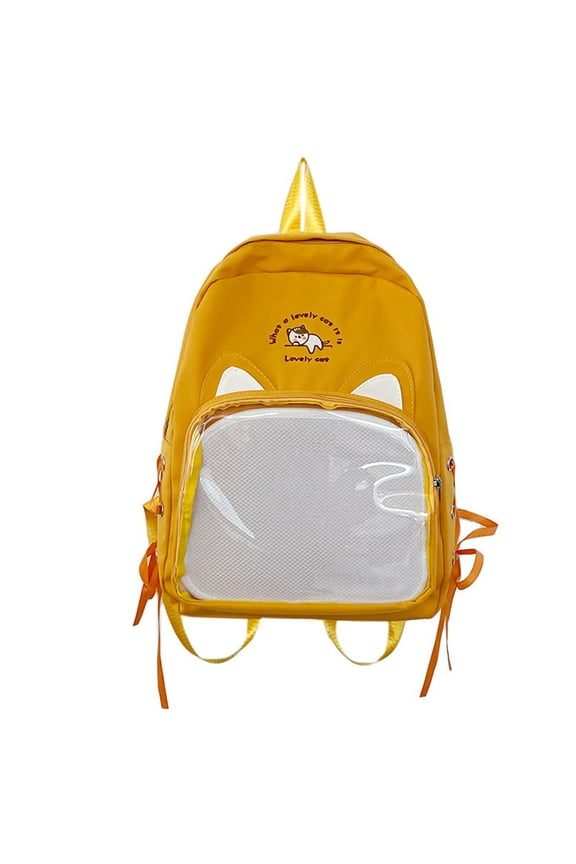 Retro Canvas Backpack Stylish Canvas Backpack Cute Cat Ears Kawaii Pins Bag Transparent Window Anime Pin Display Backpack Japanese Collector Bag Canvas Drawstring Backpack