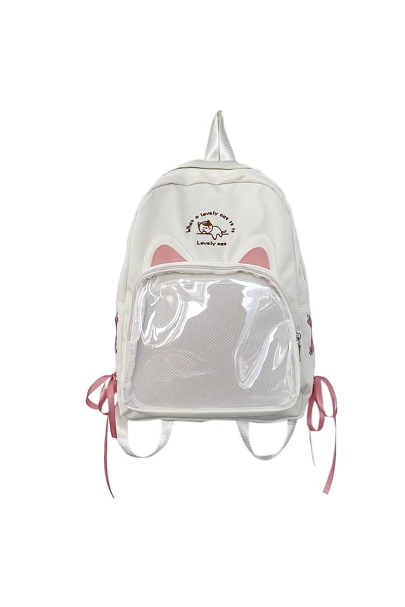 Retro Canvas Backpack Stylish Canvas Backpack Cute Cat Ears Kawaii Pins Bag Transparent Window Anime Pin Display Backpack Japanese Collector Bag Canvas Drawstring Backpack