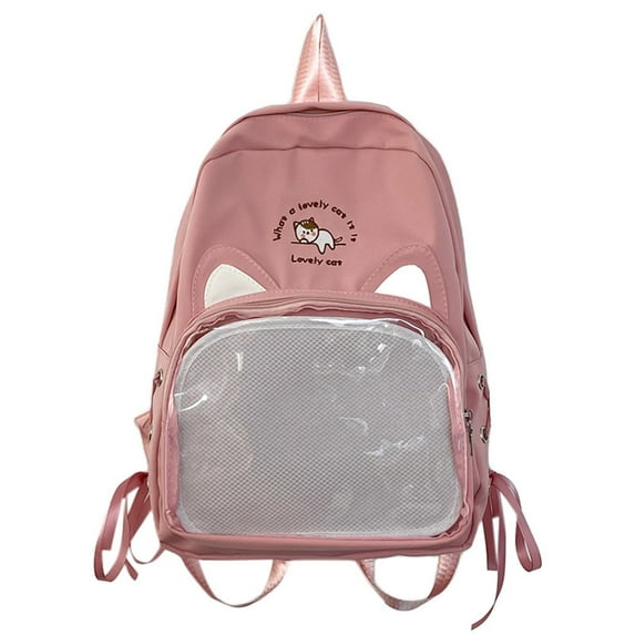 NOKIO Retro Canvas Backpack Stylish Canvas Backpack Cute Cat Ears Kawaii Pins Bag Transparent Window Anime Pin Display Backpack Japanese Collector Bag Canvas Drawstring Backpack