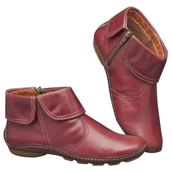 NOKIO Retro Women'S Fall Booties Antique Women'S Autumn Ankle Boots Ladies Classic Non Slip Ankle Boots Pleated Flat Vintage Fashion Round Zip Winter Women's Boots Women'S Casual Chic Ankle Booties