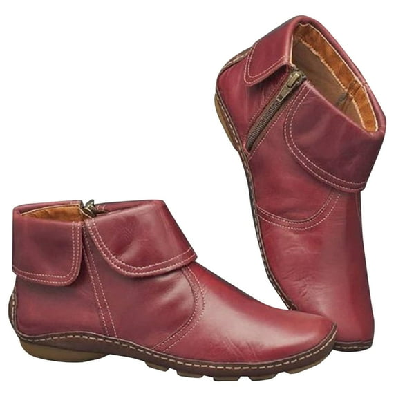 NOKIO Retro Women'S Fall Booties Antique Women'S Autumn Ankle Boots Ladies Classic Non Slip Ankle Boots Pleated Flat Vintage Fashion Round Zip Winter Women's Boots Women'S Casual Chic Ankle Booties