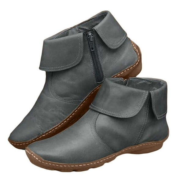 NOKIO Retro Women'S Fall Booties Antique Women'S Autumn Ankle Boots Ladies Classic Non Slip Ankle Boots Pleated Flat Vintage Fashion Round Zip Winter Women's Boots Women'S Casual Chic Ankle Booties