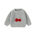 thumbnail image 1 of NOKIO Round Neck Long Sleeve Kids Sweater Kids Holiday Graphic Pullover Round Neck Long Sleeve Sweater Girls Fall And Winter Knitting Hand Crocheted Three Cute Bow Cherry Sweater, 1 of 5