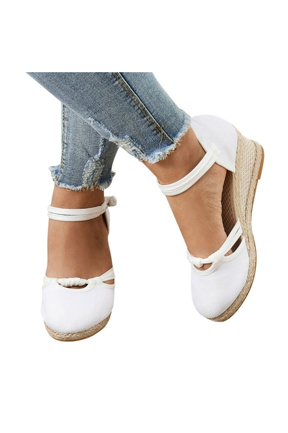 Sandals for Women Dressy Summer, Women's Ankle Strap Closed Toe Espadrille Wedge Sandals Dressy Platform Wedge Sandals Casual Shoes Versatile Braided Buckle Breathable Wedge Sandals