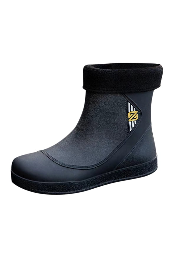 Short Waterproof Shoes For Men, Men's Spring Summer Autumn And Winter Mid Tube Plus Velvet Cotton Removable And Washable Outdoor Fashion Work Fishing Car Wash Kitchen Non Slip Warm Rain Boots