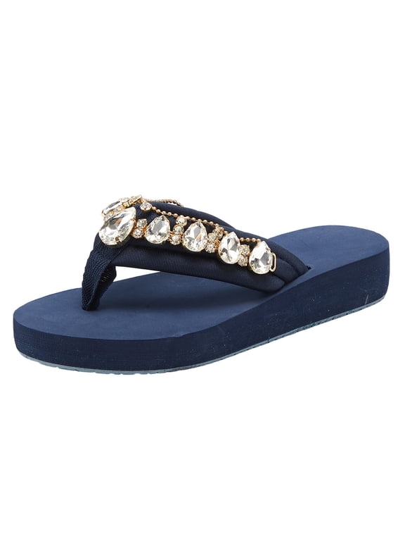Slide Sandals for Women Women Thick Sole Lightweight Thong Sandals Slippers Belt Diamond Chain Beach Thong Slippers Ladies Dressy Summer Casual Flip Flops