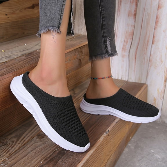 NOKIO Slip On Mules & Clogs for Womens Mens Light Open Back Shoes Comfort Walking Shoes Breathable Slippers Closed Toe Slides Hollow Mesh Casual Half Slippers Flying Weaving Shoes
