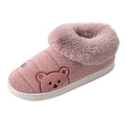 NOKIO Slippers for Women Casual Closed Back Bedroom Cotton Slide Cute Home F u y Slides Soft Warm Fl ce Slipper with Animal Pattern Upper, Winter Indoor Outdoor Walking Shoes