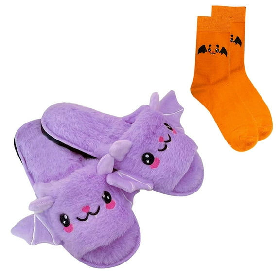 NOKIO Soft Cotton Bedroom Slippers For Women Unisex Slippers Cute Cartoon Bat Plush Slippers Halloween Party Indoor And Outdoor Women'S Embroidered House Shoes Cute Bunny Rabbit Women'S Slippers