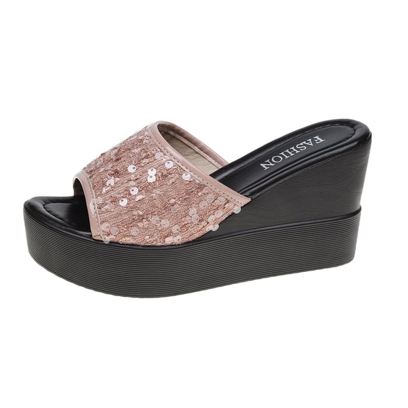 NOKIO Solid Color Slippers for Women's Beach Slope Heel Slippers Hollow Casual Slippers Slope Bottom Shoes Retro Sandals