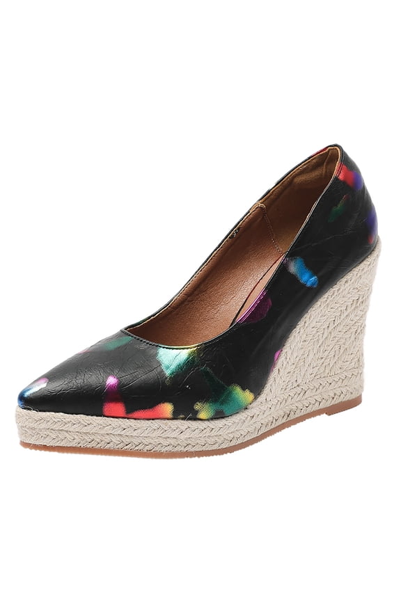 Spring And Autumn New Slope Heel Thick Sole Pointed Shallow High Heel Slope Heel Shoes Closed Toe Wedges For Wome
