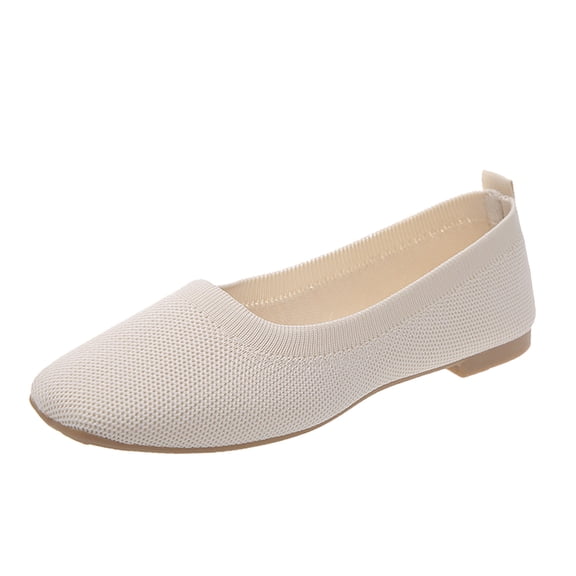 NOKIO Spring And Autumn Women Casual Shoes Flat Bottom Square Toe Fly Woven Mesh Breathable Comfortable Slip On Solid Color Simple Style Elegant Women'S Slip-Ons