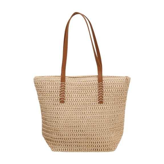 NOKIO Straw Tote Bag, Large Straw Beach Bag for Womens, Straw Handbag Woven Tote Bag With Zipper Summer Straw Shoulder Bag Women Straw Woven Tote Shoulder Bag Handbag