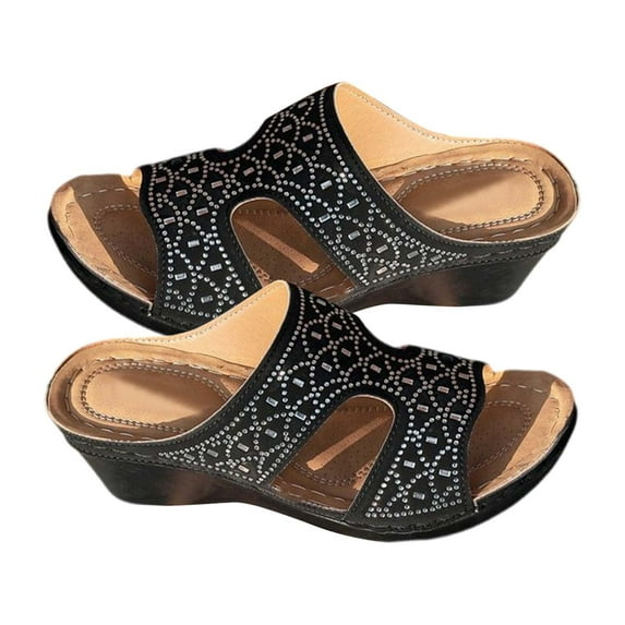 NOKIO Summer Casual Shoes for Women's Beach Slope Heel Slippers Hollow Casual Slippers Slope Bottom Shoes Retro Sandals