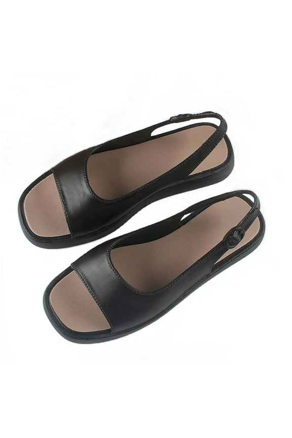 Summer New Outerwear Sandals Square Toe Women's Fashion Solid Color Open Toe Casual Flat Back Sandals Women's Shoes Shoes Womens Slip On Slingback Sandals