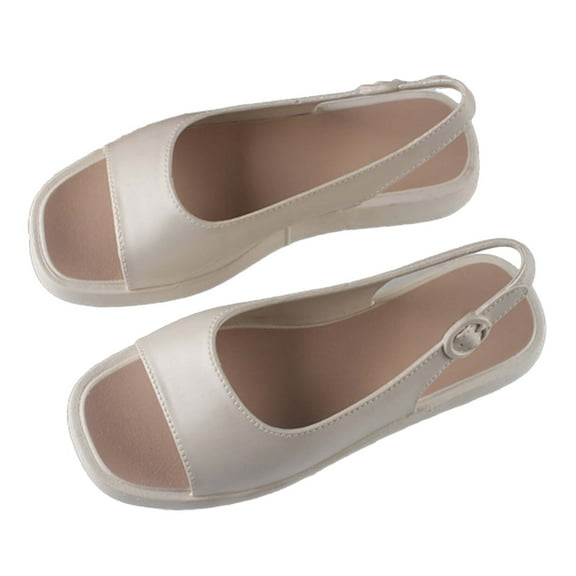 NOKIO Summer New Outerwear Sandals Square Toe Women's Fashion Solid Color Open Toe Casual Flat Back Sandals Women's Shoes Shoes Womens Slip On Slingback Sandals