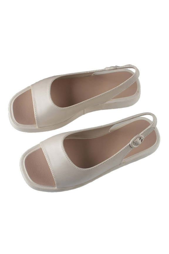 Summer New Outerwear Sandals Square Toe Women's Fashion Solid Color Open Toe Casual Flat Back Sandals Women's Shoes Shoes Womens Slip On Slingback Sandals