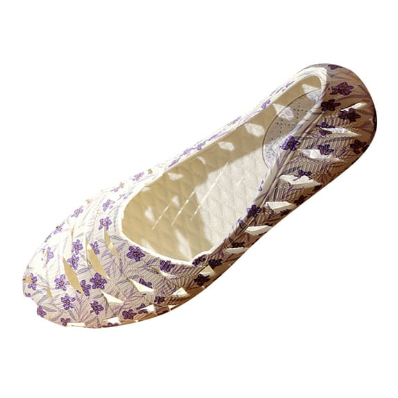 NOKIO Summer Round Toe Comfortable Breathable Lazy Non Slip Walking Loafers Women Shoes Flat Bottom Casual Breathable Hollow Casual Shoes Soft Bottom Baotou Mother Shoes Beach Floral Hollow Shoes