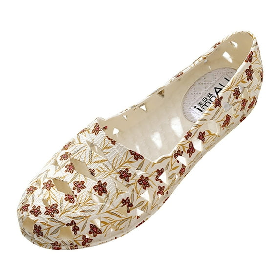NOKIO Summer Round Toe Comfortable Breathable Lazy Non Slip Walking Loafers Women Shoes Flat Bottom Casual Breathable Hollow Casual Shoes Soft Bottom Baotou Mother Shoes Beach Floral Hollow Shoes