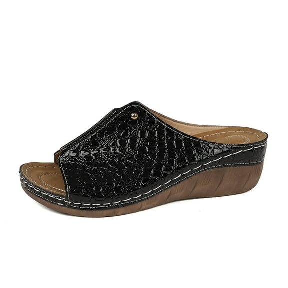 NOKIO Summer Sandals for Women 2024 Womens Sandals with Arch Support Orthotic Sandals Wedge Walking Slippers Women's Beach Slope Heel Slippers Hollow Casual Slippers Slope Bottom Shoes Retro Sandals