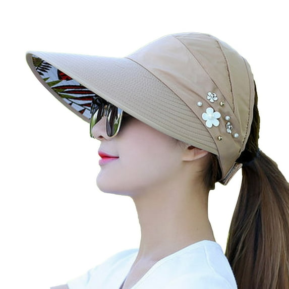 NOKIO Sun Hats for Women, Summer Beach Sun Hat for Women Wide Brim Visor Fedora Cap UPF50+ Women's Summer Foldable Sunscreen Beach Hat Sunshade Hat