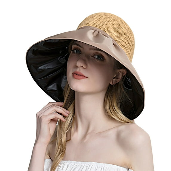 NOKIO Super Wide Brim Women Sun Hat Cotton Floppy Packable Reversible Wired Edge Hats UV Protection Summer Beach Travel Garden Women Outdoor Sunscreen Sun Hat Double Sided Large Brimmed Sun Hat