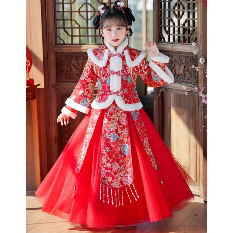 Nokio Toddler Baby Girls Tang Suit Dresses Chinese Traditional New Year Dress Embroidery Cute Outfit for Girls Toddler Kid Girl Lunar Chinese New Year