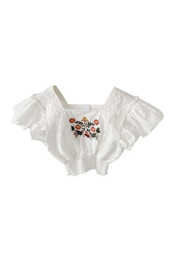 Toddler Girl Floral Tee, Chic And Trendy Girls' Tops For Outdoor Adventures Summer Toddler Girls' S Embroidered Lace Short Tops Fly Sleeve Cute Girls Resort Style Tops