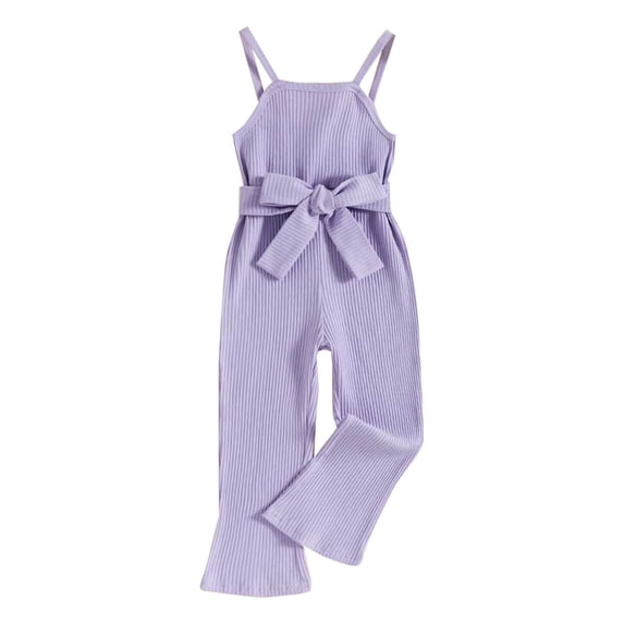 NOKIO Toddler Girl Knit Jumpsuit Pants, Girls' Sleeveless Jumpsuit, Toddler Girl Knit Romper Pants Kids Girls 1 Piece Pants Spring/summer Purple Suspender Bow Belt Bell Bottoms Birthday Party School