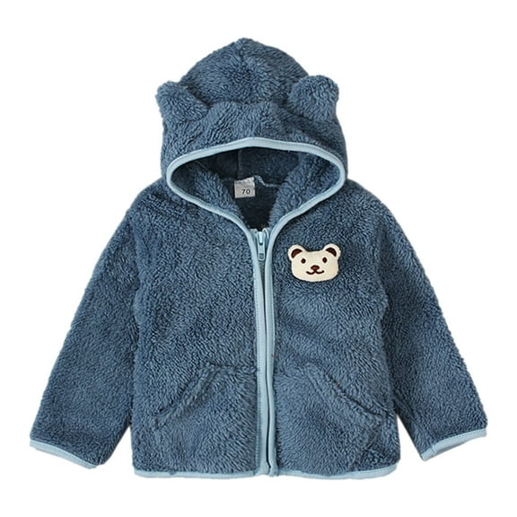 NOKIO Toddler Girls Zip Up Cotton Hoodie Jackets Kids Children Coat Solid Color Long Sleeved Plush Zippered Hood Thickened Cartoon Bear Top Party Birthday School Child Winter Fuzzy Overcoats