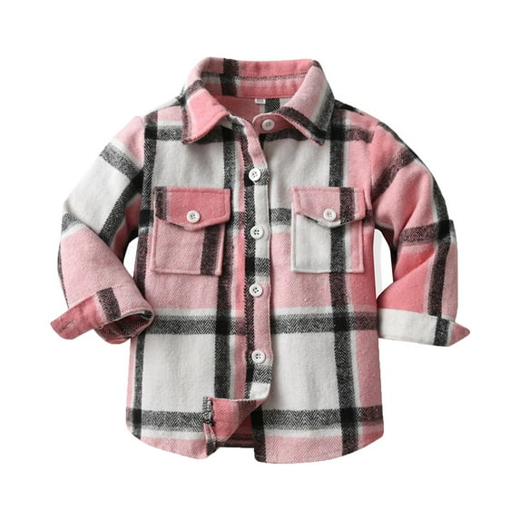 NOKIO Toddler Kids Flannel Shirt Jacket Plaid Long Sleeve Lapel Button Down Shacket, Kids Girls Boys Autumn Plaid Brushed Single Long Sleeve Cardigan Lapel Jacket Little Girl Warm Outerwear