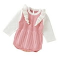 thumbnail image 1 of NOKIO Toddler Knitted Jumpsuit Baby Knit Playsuit Baby Cable Knit Romper Baby Knit Romper Girls Long Sleeve Splice Knitted Ruffles Sweater Baby Bodysuit Romper 1 Piece Outfits Clothes, 1 of 9