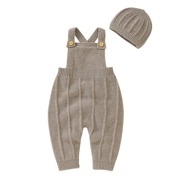NOKIO Toddler Knitted Jumpsuit Baby Knit Playsuit Knitted Baby Romper With Buttons Baby Knit Playsuit Baby Knit Romper Cotton Sleeveless Boy Girl Sweater Clothes Baby Bodysuit With Cute Hat Set