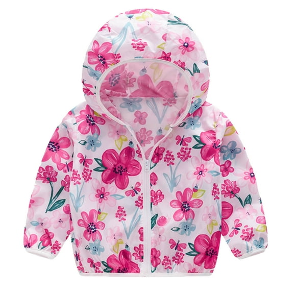 NOKIO Toddler'S Lightweight Windbreaker Jacket Toddler Boys Girls Sunscreen Jackets Printing Cartoon Hooded Outerwear Zipper Coats Children'S Hooded Spring/Fall Jacket