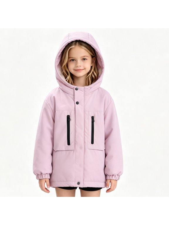 Toddler Winter Coat Hooded Padded Jacket for Boys Girls, Water Resistant Shell with Zip Storm Placket and Chest Pockets, Ski Outerwear